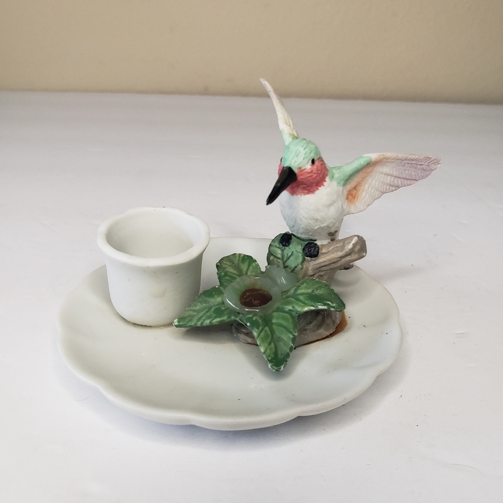 Porcelain hummingbird candleholder with flower figurine collectible 130